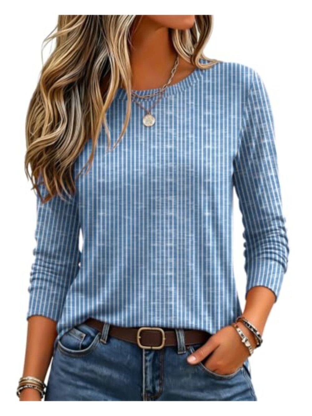 Womens Long Sleeve Crewneck T-Shirt Soft Stretch Basic Casual Top